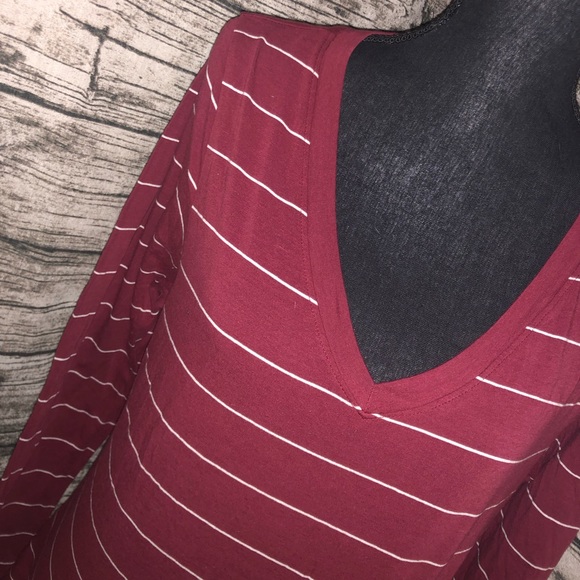NEW•L-1X•PEACE BY PIECE ROSIE STRIPED SCARLET & WHITE LONG-SLEEVE - Picture 3 of 6